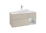 Villeroy und Boch Finion Waschtischunterschrank F831GJHH 120cm, Abdeckplatte white matt, Regale Light grey matt lacquer, Sand Matt Lacquer