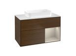 Villeroy und Boch Finion Waschtischunterschrank F661HHGN 100x60,3x50,1cm, Regal rechts Sand Matt, Walnut veneer