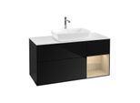 Villeroy und Boch Finion Waschtischunterschrank F831PCPH 120cm, Abdeckplatte white matt, Regale Oak Veneer, Glossy Black Lacquer