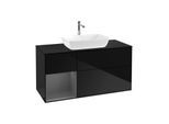 Villeroy und Boch Finion Waschtischunterschrank G822GKPH 120cm, Abdeckplatte black matt, Emotion, Regale Anthracite matt lacquer, Glossy Black Lacquer