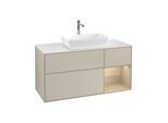 Villeroy und Boch Finion Waschtischunterschrank F831PCHH 120cm, Abdeckplatte white matt, Regale Oak Veneer, Sand Matt Lacquer