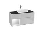 Villeroy und Boch Finion Waschtischunterschrank G822MTGJ 120cm, Abdeckplatte black matt, Emotion, Regale White matt lacquer, Light grey matt