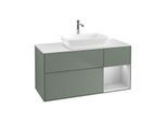 Villeroy und Boch Finion Waschtischunterschrank F831GJGM 120cm, Abdeckplatte white matt, Regale Light grey matt lacquer, Olive Matt Lacquer