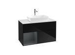 Villeroy und Boch Finion Waschtischunterschrank F771HGPH 100cm, Abdeckplatte white matt, Regale Midnight matt lacquer, Glossy Black Lacquer