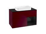 Villeroy und Boch Finion Waschtischunterschrank F662PHHB 100x60,3x50,1cm, Regal rechts Glossy Black Lacquer, Peony Matt