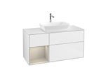 Villeroy und Boch Finion Waschtischunterschrank G821HHGF 120cm, Abdeckplatte white matt, Emotion, Regale sand matt lacquer, Glossy white lacquer