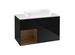 Villeroy und Boch Finion Waschtischunterschrank G651GNPH 100x60,3x50,1cm, Regal links Walnut veneer, Glossy Black Lacquer