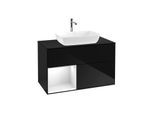 Villeroy und Boch Finion Waschtischunterschrank F772GFPH 100cm, Abdeckplatte black matt, Regale Glossy white lacquer, Glossy Black Lacquer
