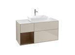 Villeroy und Boch Finion Waschtischunterschrank G821GNHH 120cm, Abdeckplatte white matt, Emotion, Regale Walnut Veneer, Sand Matt Lacquer