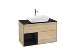 Villeroy und Boch Finion Waschtischunterschrank F772PHPC 100cm, Abdeckplatte black matt, Regale Glossy black lacquer, Oak Veneer