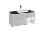 Villeroy und Boch Finion Waschtischunterschrank F832GFGJ 120cm, Abdeckplatte black matt, Regale Glossy white lacquer, Light grey matt