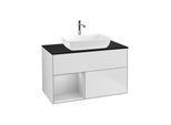 Villeroy und Boch Finion Waschtischunterschrank F772GJMT 100cm, Abdeckplatte black matt, Regale Light grey matt lacquer, White matt lacquer