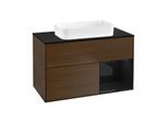Villeroy und Boch Finion Waschtischunterschrank F662PHGN 100x60,3x50,1cm, Regal rechts Glossy Black Lacquer, Walnut veneer