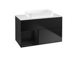 Villeroy und Boch Finion Waschtischunterschrank G651PHPD 100x60,3x50,1cm, Regal links Glossy Black Lacquer, Black matt lacquer