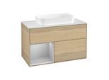 Villeroy und Boch Finion Waschtischunterschrank G651GJPC 100x60,3x50,1cm, Regal links Light grey matt, Oak Veneer