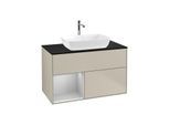 Villeroy und Boch Finion Waschtischunterschrank F772GJHH 100cm, Abdeckplatte black matt, Regale Light grey matt lacquer, Sand Matt Lacquer