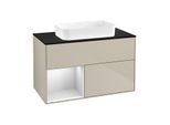 Villeroy und Boch Finion Waschtischunterschrank G652MTHH 100x60,3x50,1cm, Regal links White matt lacquer, Sand Matt Lacquer