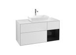 Villeroy und Boch Finion Waschtischunterschrank F831PHMT 120cm, Abdeckplatte white matt, Regale Glossy black lacquer, White matt lacquer