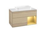 Villeroy und Boch Finion Waschtischunterschrank G661HFPC 100x60,3x50,1cm, Regal rechts Gold matt, Oak Veneer