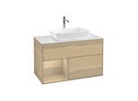 Villeroy und Boch Finion Waschtischunterschrank F771PCPC 100cm, Abdeckplatte white matt, Regale Oak Veneer, Oak Veneer