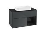Villeroy und Boch Finion Waschtischunterschrank F662PHHG 100x60,3x50,1cm, Regal rechts Glossy Black Lacquer, Midnight Blue Matt Lacquer
