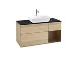 Villeroy und Boch Finion Waschtischunterschrank F832GNPC 120cm, Abdeckplatte black matt, Regale Walnut Veneer, Oak Veneer