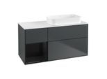 Villeroy und Boch Finion Waschtischunterschrank F681PHHG 120x60,3x50,1cm, Regal links Glossy Black Lacquer, Midnight Blue Matt Lacquer
