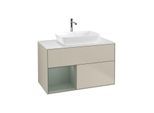 Villeroy und Boch Finion Waschtischunterschrank F771GMHH 100cm, Abdeckplatte white matt, Regale Olive matt lacquer, Sand Matt Lacquer