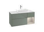 Villeroy und Boch Finion Waschtischunterschrank F831HHGM 120cm, Abdeckplatte white matt, Regale sand matt lacquer, Olive Matt Lacquer