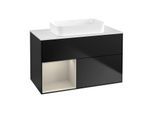 Villeroy und Boch Finion Waschtischunterschrank G651HHPD 100x60,3x50,1cm, Regal links Sand Matt Lacquer, Black matt lacquer