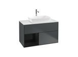 Villeroy und Boch Finion Waschtischunterschrank F771PHHG 100cm, Abdeckplatte white matt, Regale Glossy black lacquer, Midnight Blue Matt Lacquer