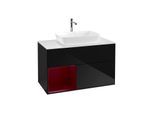 Villeroy und Boch Finion Waschtischunterschrank F771HBPH 100cm, Abdeckplatte white matt, Regale Peony matt lacquer, Glossy Black Lacquer