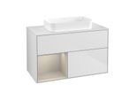 Villeroy und Boch Finion Waschtischunterschrank F651HHMT 100x60,3x50,1cm, Regal links Sand Matt Lacquer, White matt lacquer