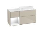 Villeroy und Boch Finion Waschtischunterschrank F681GFHH 120x60,3x50,1cm, Regal links Glossy white lacquer, Sand Matt Lacquer