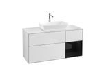Villeroy und Boch Finion Waschtischunterschrank G831PHMT 120cm, Abdeckplatte white matt, Emotion, Regale Glossy black lacquer, White matt lacquer