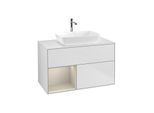 Villeroy und Boch Finion Waschtischunterschrank F771HHMT 100cm, Abdeckplatte white matt, Regale sand matt lacquer, White matt lacquer