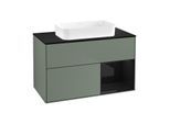 Villeroy und Boch Finion Waschtischunterschrank F662PHGM 100x60,3x50,1cm, Regal rechts Glossy Black Lacquer, Olive Matt Lacquer