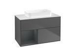 Villeroy und Boch Finion Waschtischunterschrank G651HGGK 100x60,3x50,1cm, Regal links Midnight Blue Matt Lacquer, Anthracite matt