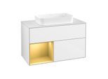 Villeroy und Boch Finion Waschtischunterschrank G651HFGF 100x60,3x50,1cm, Regal links Gold matt, Glossy white lacquer