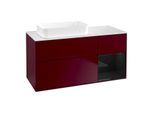 Villeroy und Boch Finion Waschtischunterschrank F691PHHB 120x60,3x50,1cm, Regal rechts Glossy Black Lacquer, Peony Matt