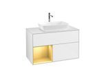 Villeroy und Boch Finion Waschtischunterschrank F771HFGF 100cm, Abdeckplatte white matt, Regale Gold matt lacquer, Glossy white lacquer
