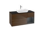 Villeroy und Boch Finion Waschtischunterschrank G832HGGN 120cm, Abdeckplatte black matt, Emotion, Regale Midnight matt lacquer, Walnut veneer