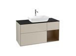 Villeroy und Boch Finion Waschtischunterschrank G832GNHH 120cm, Abdeckplatte black matt, Emotion, Regale Walnut Veneer, Sand Matt Lacquer