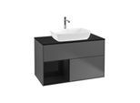 Villeroy und Boch Finion Waschtischunterschrank F772PHGK 100cm, Abdeckplatte black matt, Regale Glossy black lacquer, Anthracite matt