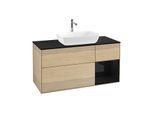 Villeroy und Boch Finion Waschtischunterschrank G832PHPC 120cm, Abdeckplatte black matt, Emotion, Regale Glossy black lacquer, Oak Veneer