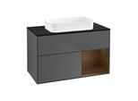 Villeroy und Boch Finion Waschtischunterschrank F662GNGK 100x60,3x50,1cm, Regal rechts Walnut veneer, Anthracite matt