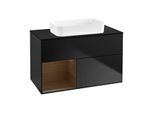 Villeroy und Boch Finion Waschtischunterschrank G652GNPD 100x60,3x50,1cm, Regal links Walnut veneer, Black matt lacquer
