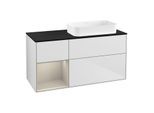 Villeroy und Boch Finion Waschtischunterschrank F682HHMT 120x60,3x50,1cm, Regal links Sand Matt Lacquer, White matt lacquer