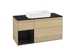 Villeroy und Boch Finion Waschtischunterschrank F702PHPC 120x60,3x50,1cm, Regal links Glossy Black Lacquer, Oak Veneer
