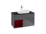 Villeroy und Boch Finion Waschtischunterschrank F772HBGK 100cm, Abdeckplatte black matt, Regale Peony matt lacquer, Anthracite matt